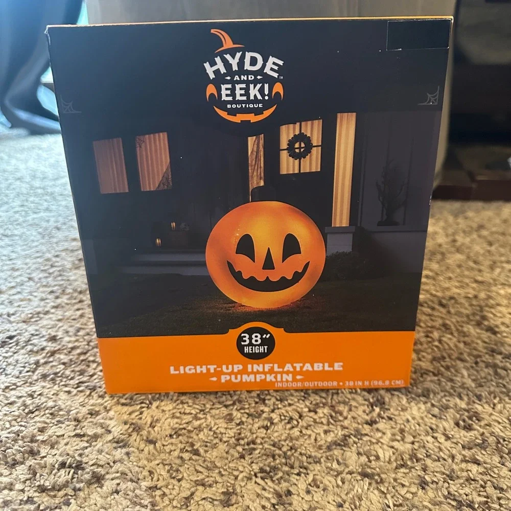 Hyde and Eek Boutique 38 Inch Light-Up Inflatable Pumpkin Halloween Decor Orange